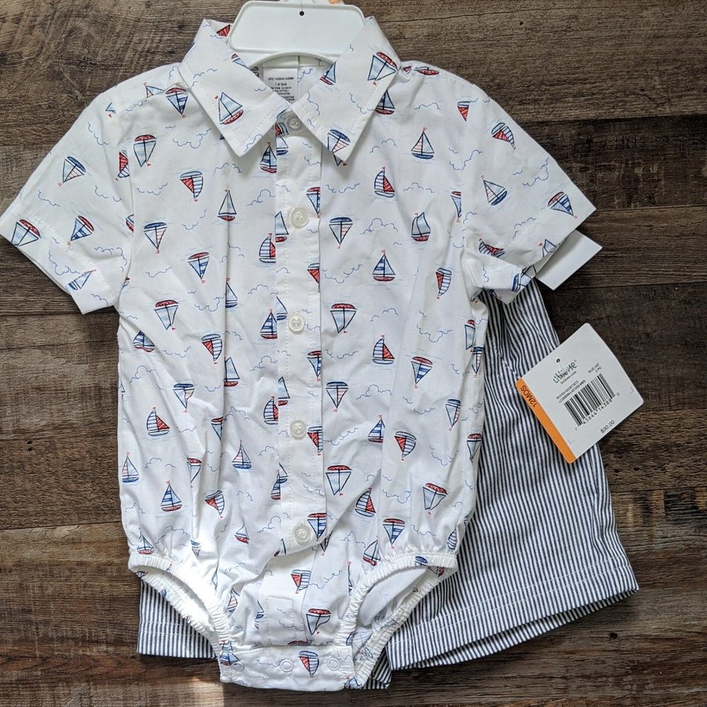 NWT boys short sleeve button down and shorts set